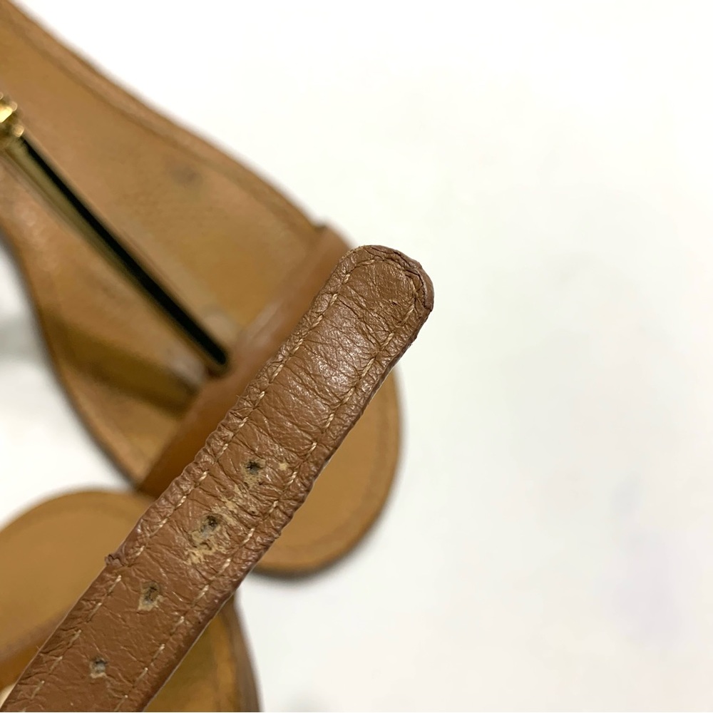 Women's Tan Leather T-Strap Sandals, Size 8 - Picture 4 of 15